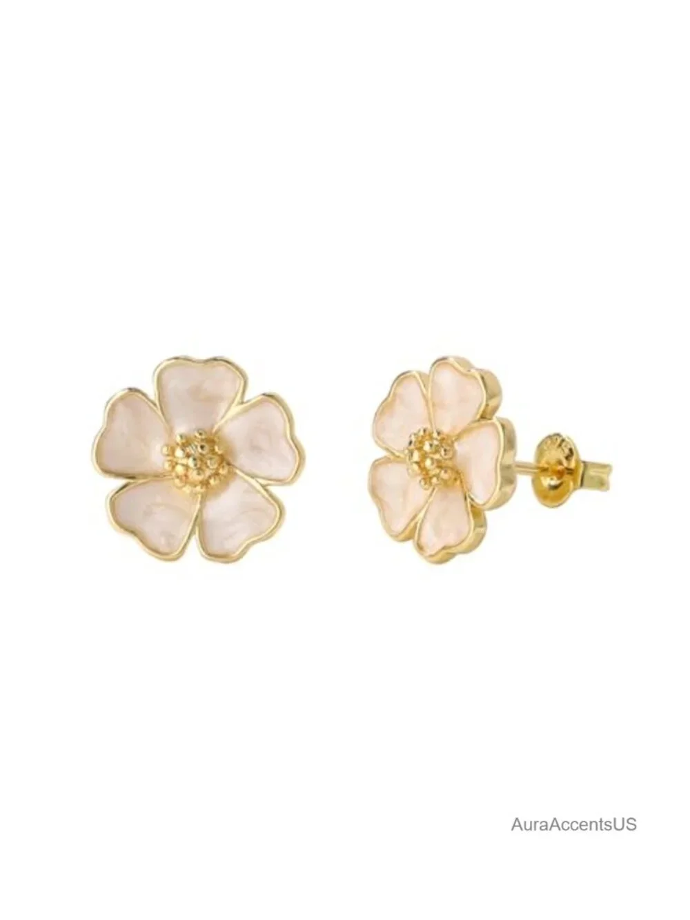 5-Petal Flower Stud Earrings for Women, Hypoallergenic Brass, Lightweight